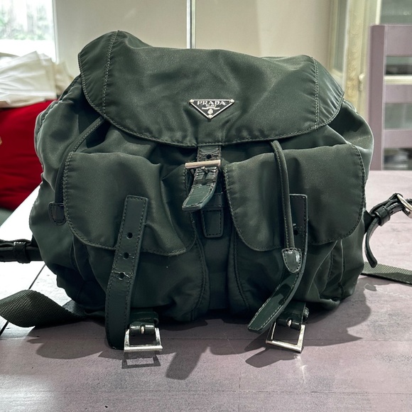 Prada dark green Nylon Backpack - Picture 2 of 14